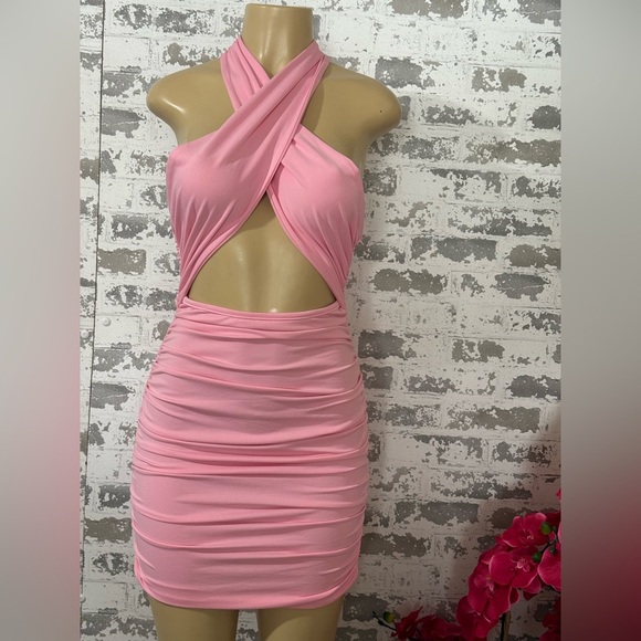 Backless Pink Halter Dress - Picture 1 of 3
